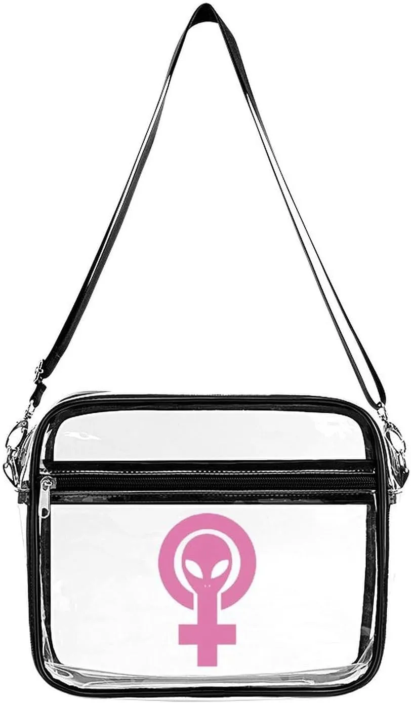 Alien Feminist Symbol Large Crossbody Bag Clear Stadium Bag Anti-Theft Side Shoulder Bags Messenger Bag with 2 Compartments