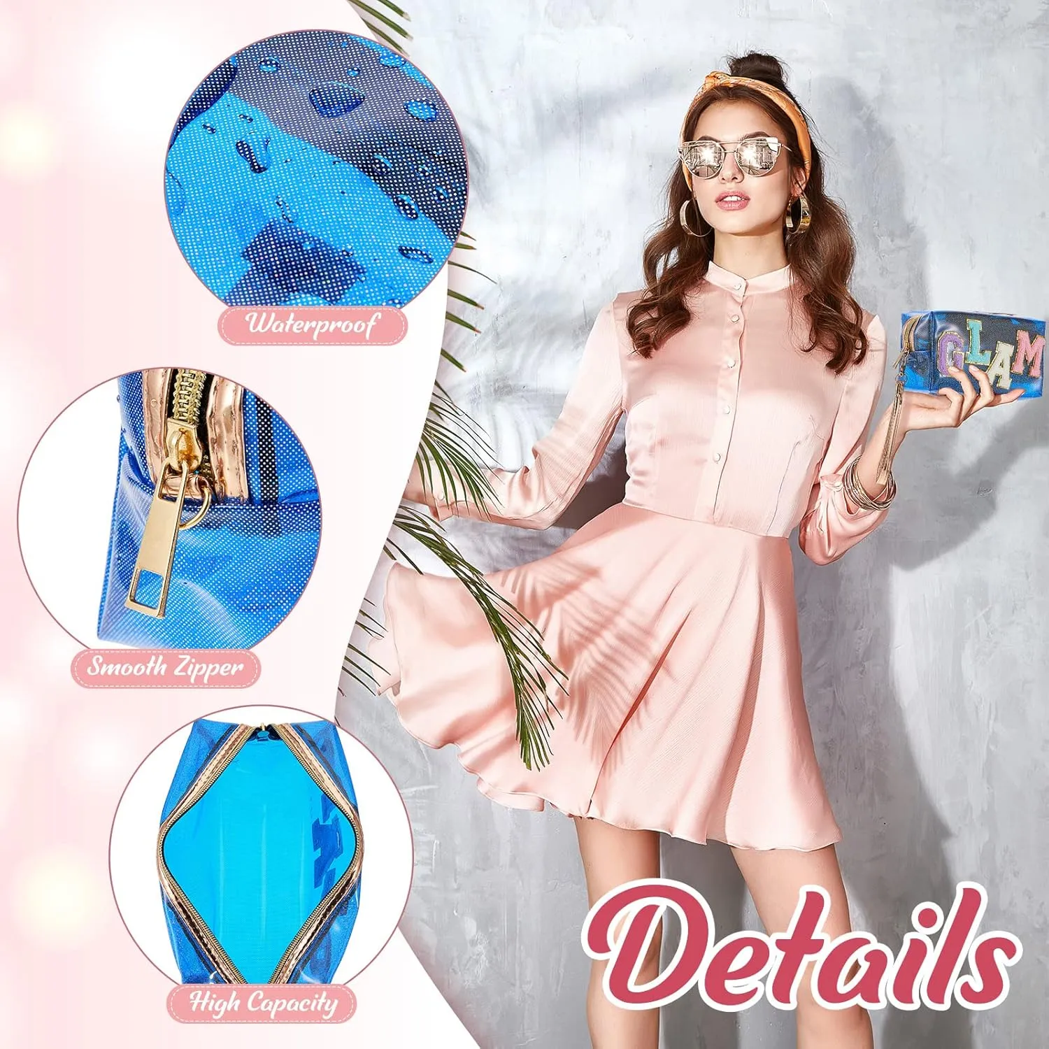 Amylove 3 Pcs Summer Preppy Makeup Bag Stuff Clear Cosmetic Preppy Bags Portable Cosmetic Summer Accessories for Teen Girls Women Gift Travel(Love, Glam, Patterns)