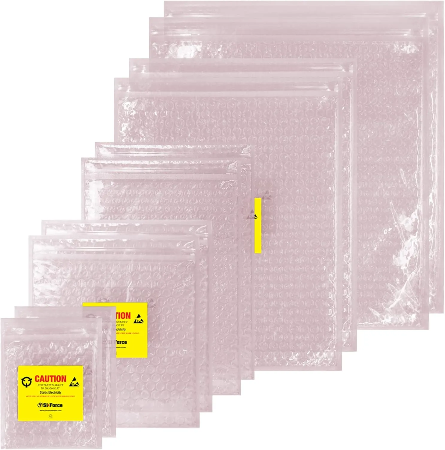 Anti-Static Bubble Bags, Pink, Polyethylene, Reusable, Resealable Zipper, 10 Piece Sampler Bundle for Electronic Components