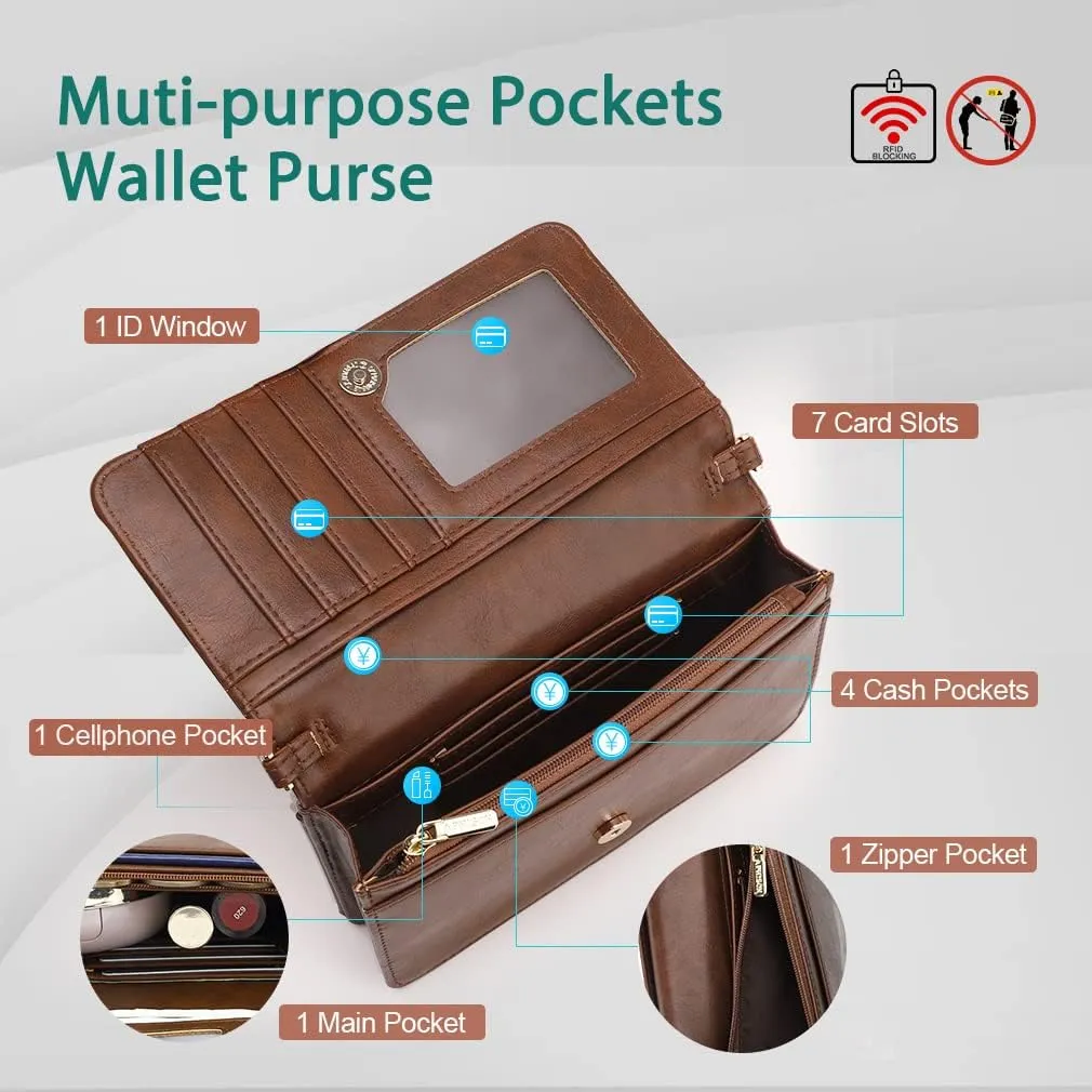 APHISON Crossbody Bags For Women,Wristlet Wallet Phone Purse Shoulder handbags Multi-Function Small RFID Clutch Card Holder