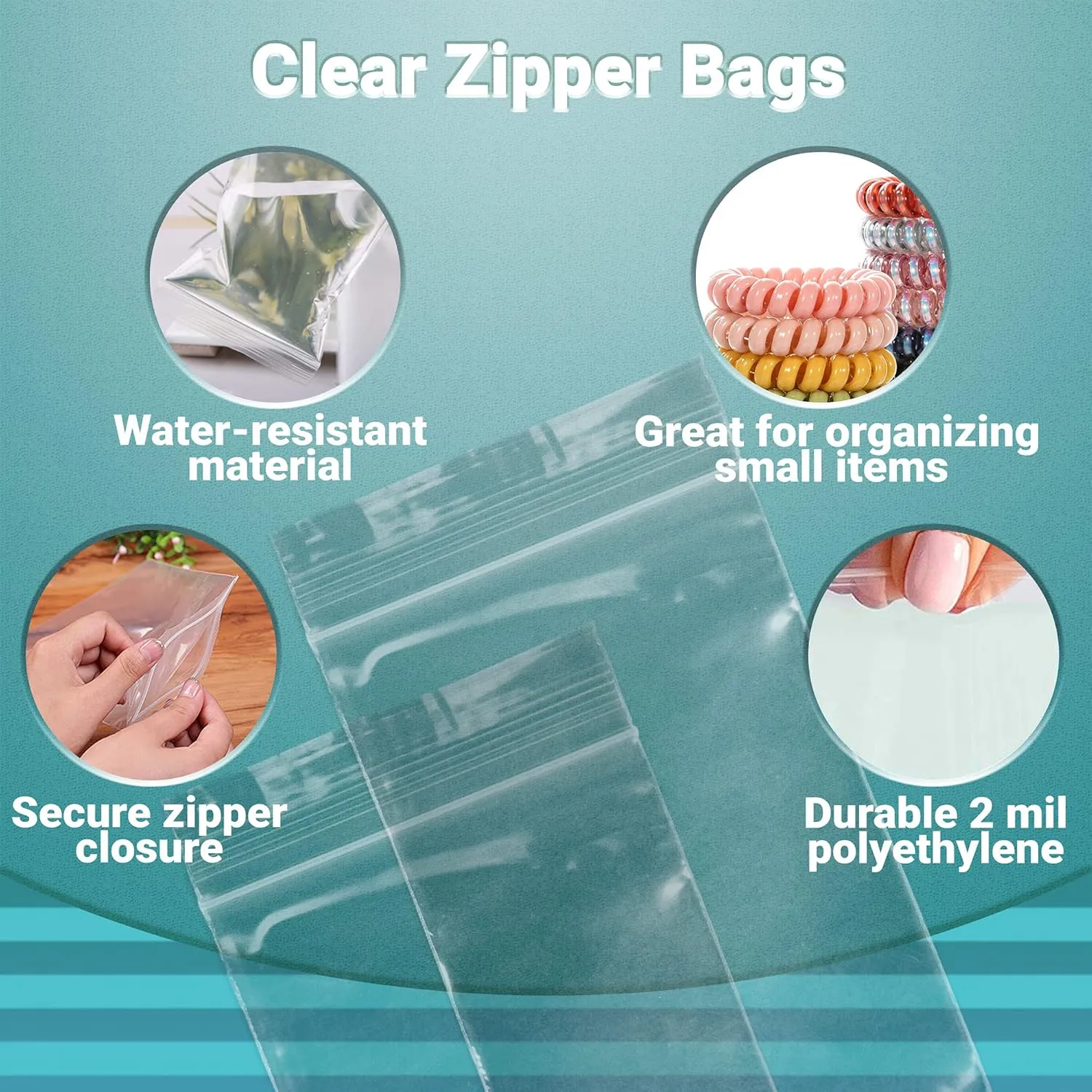 APQ Clear Plastic Reclosable Zipper Bags, 2 x 3 Inches. Pack of 1000 Reclosable Plastic Bags with Zipper Closure. 2 Mil Plastic Jewelry Bags. Waterproof Reclosable Zip Bags for Industrial Use