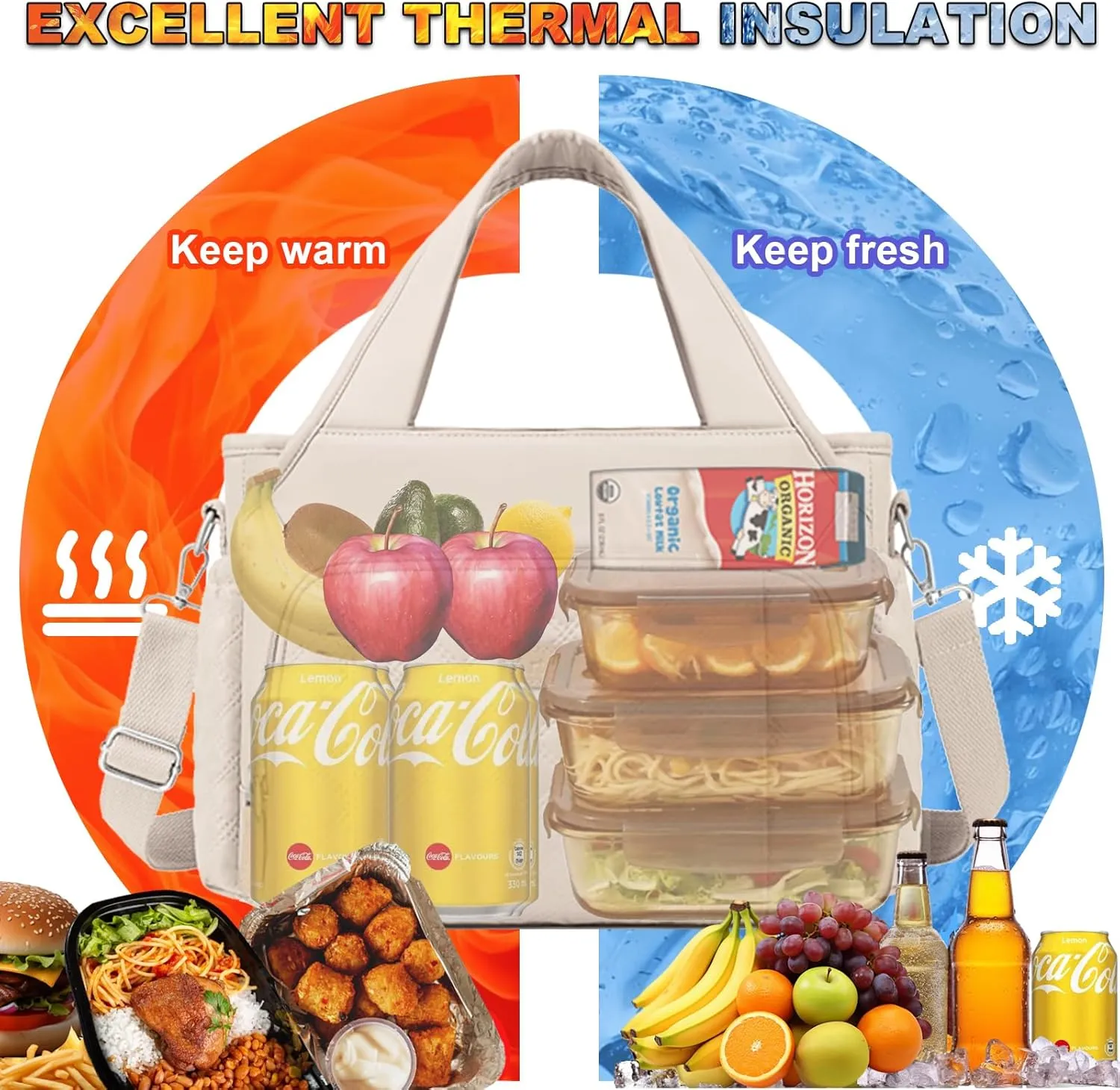 Artelaris Lunch Bag for Women,Insulated Lunch Bag for Work, Large Leakproof Cooler Purse with Side Pockets & Removable Shoulder Strap Women's for Beach Cute Lunch Bags
