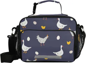 Aslsiy Lunch Bag for Women Colorful Funny Chickens Insulated Lunch Box Ducks Handbag with Adjustable Shoulder Strap for Office Picnic Travel