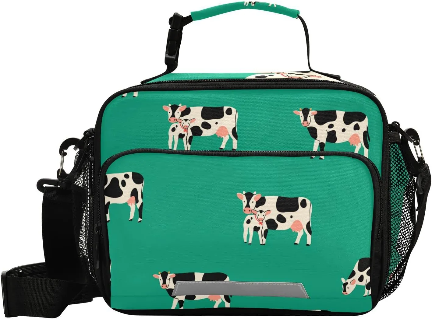 Aslsiy Lunch Bag for Women Cows and Calf Insulated Lunch Box Green Handbag with Adjustable Shoulder Strap for Office Picnic Travel