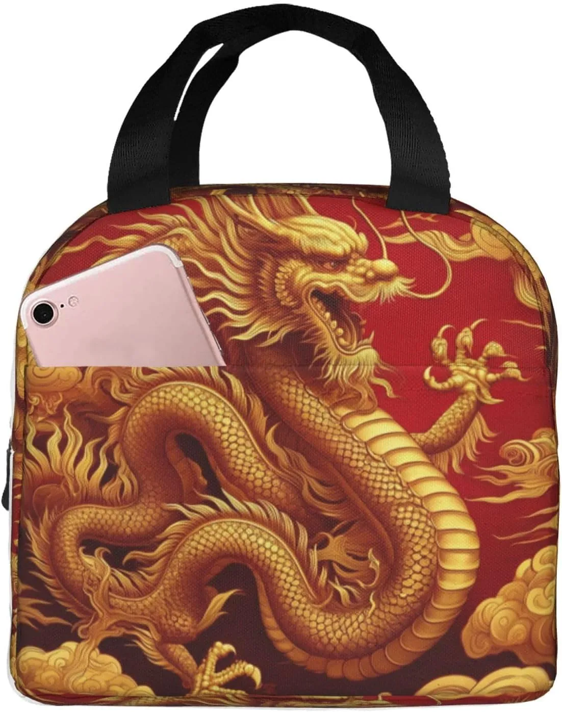 Augenstern Reusable Insulated Lunch Bag Thermal Lunch Tote Bag East-China-Golden-Dragon Lunch Cooler Bags For Office Work Picnic Beach