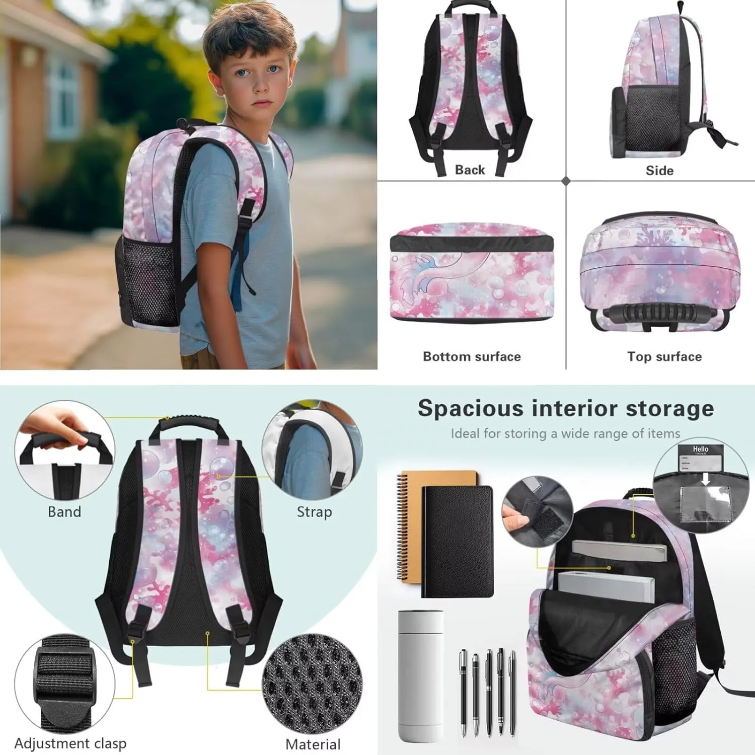 Axolotl Backpack and Lunch Box for Toddler Girls 3 In 1 Teen Girls School Bags for 14-16 Years Old Large Pencil Box Holder with Zipper Lightweight School Bag Set for Teen Middle Primary
