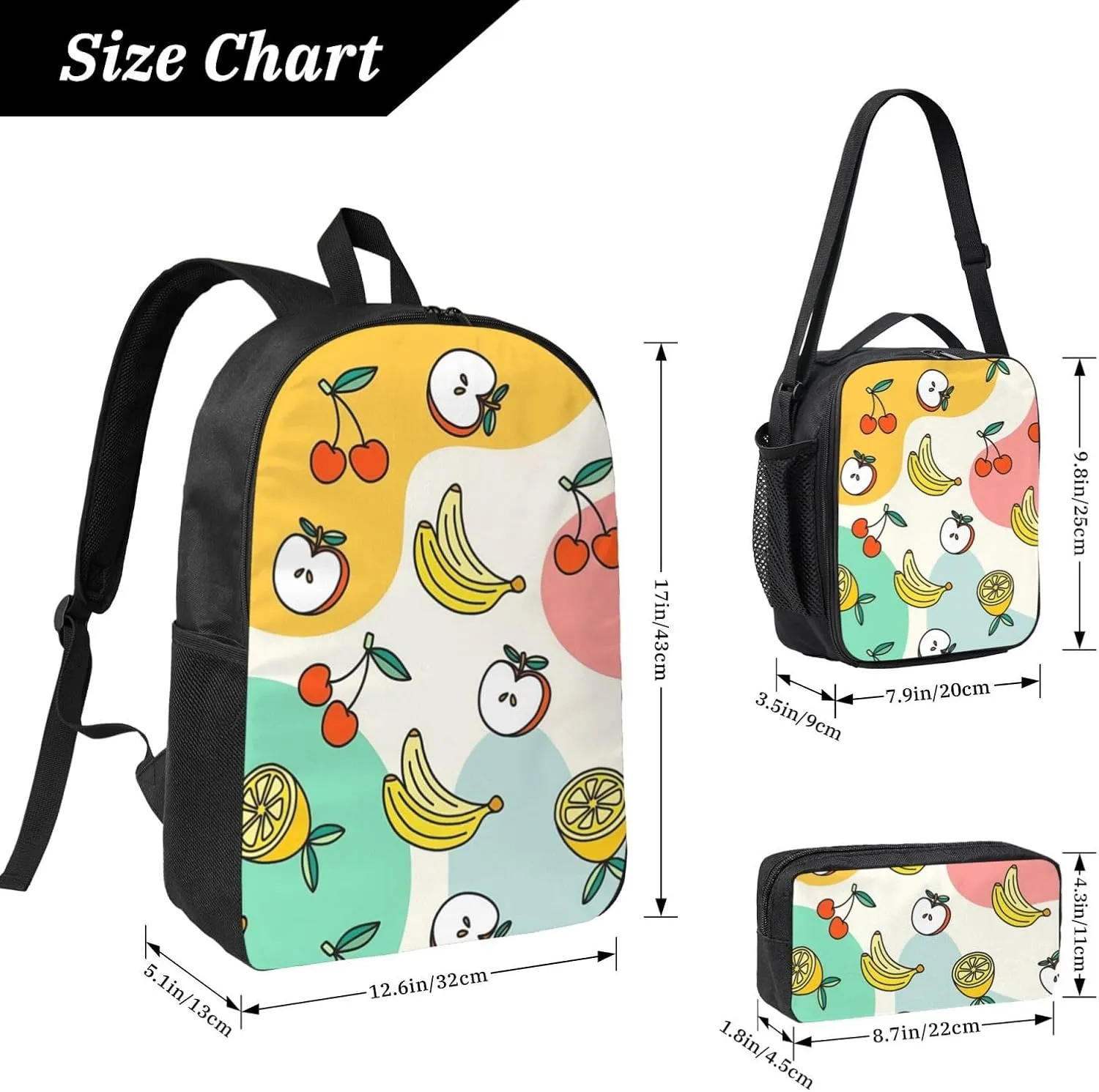 Backpack Lunch Box and Bag 3PCS Large Capacity Travel Backpack Suitable Work Outdoor Sport for Woman Man Apple