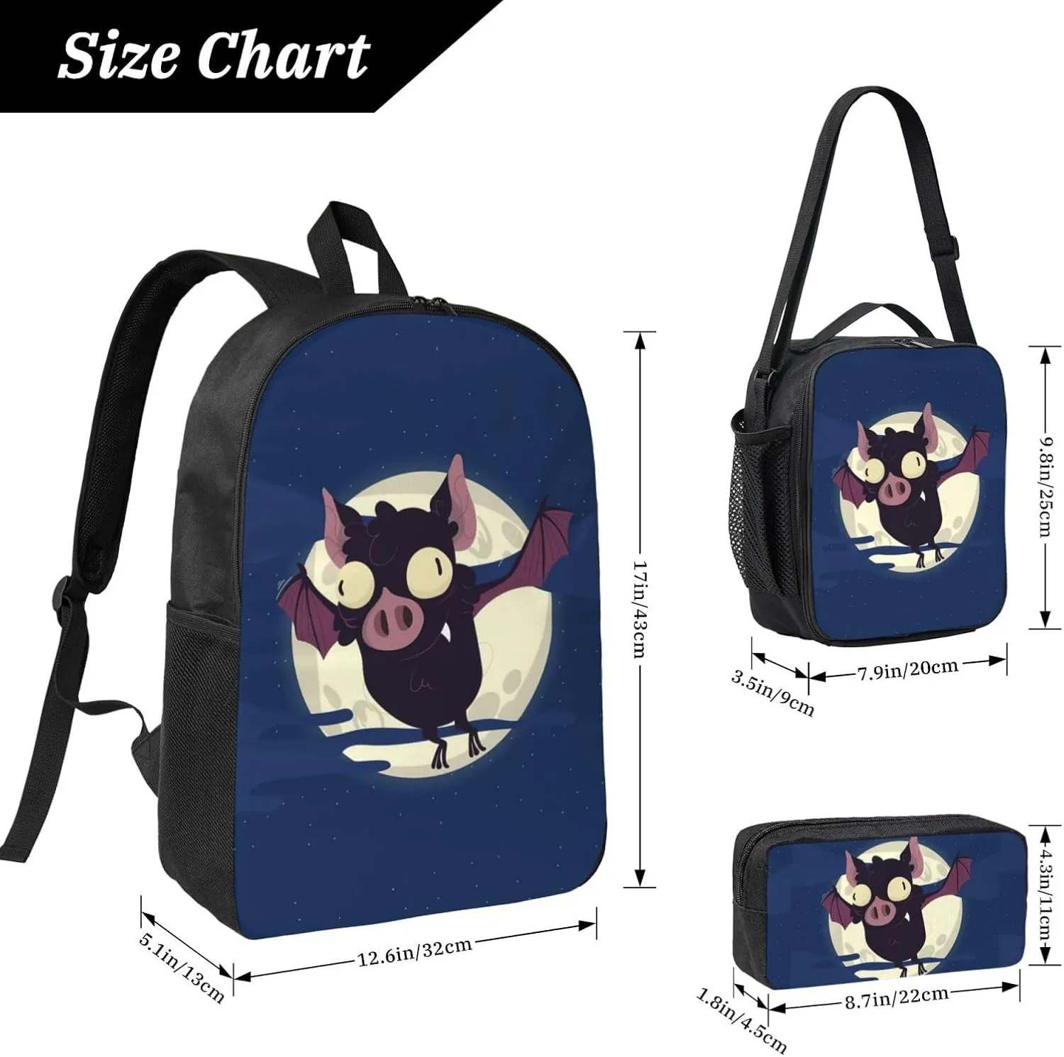 Backpack Lunch Box and Bag 3PCS Large Capacity Travel Backpack Suitable Work Outdoor Sport for Woman Man Fat Bat