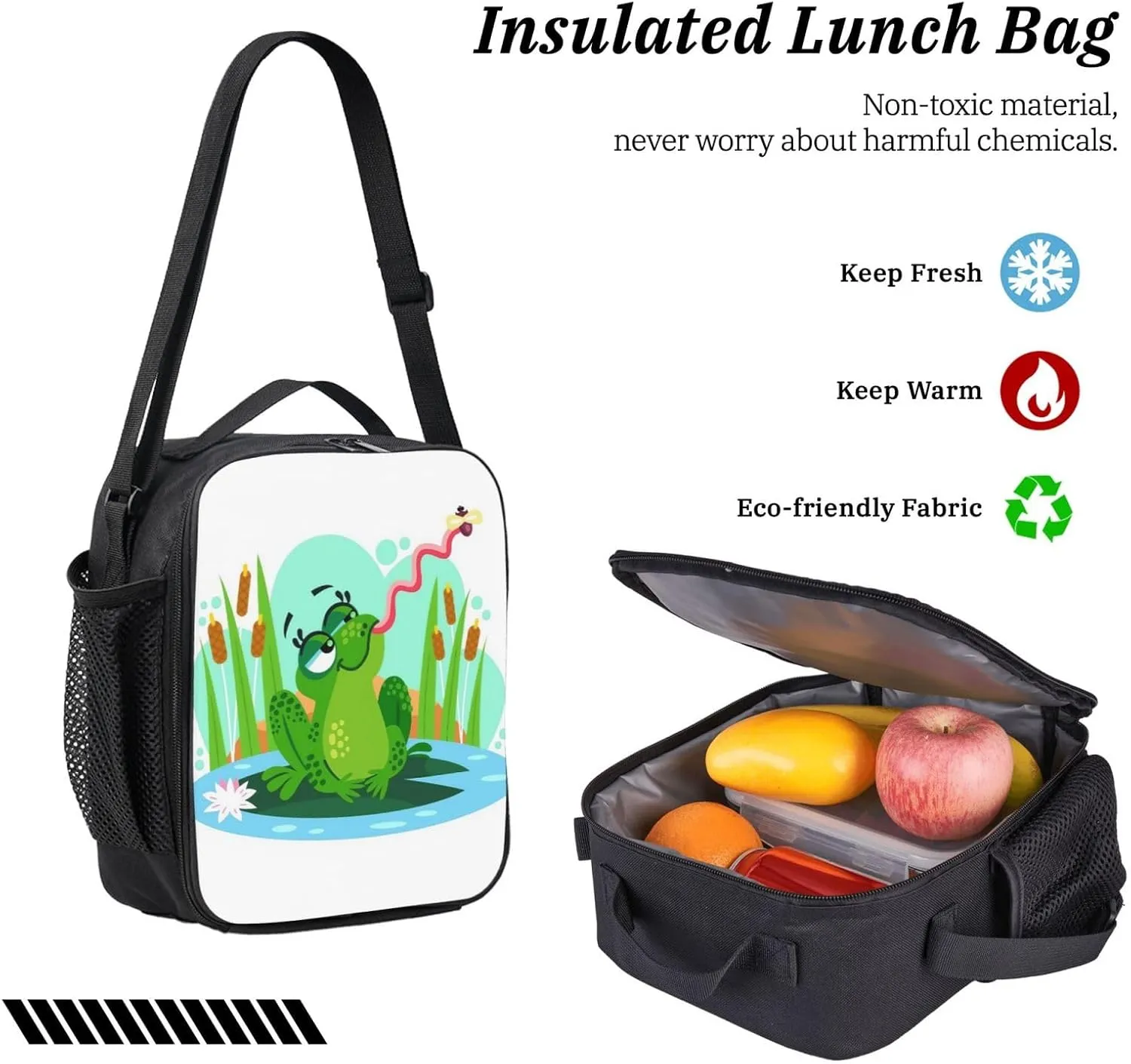 Backpack Lunch Box and Bag 3PCS Large Capacity Travel Backpack Suitable Work Outdoor Sport for Woman Man Frogs Eat Mosquitoes