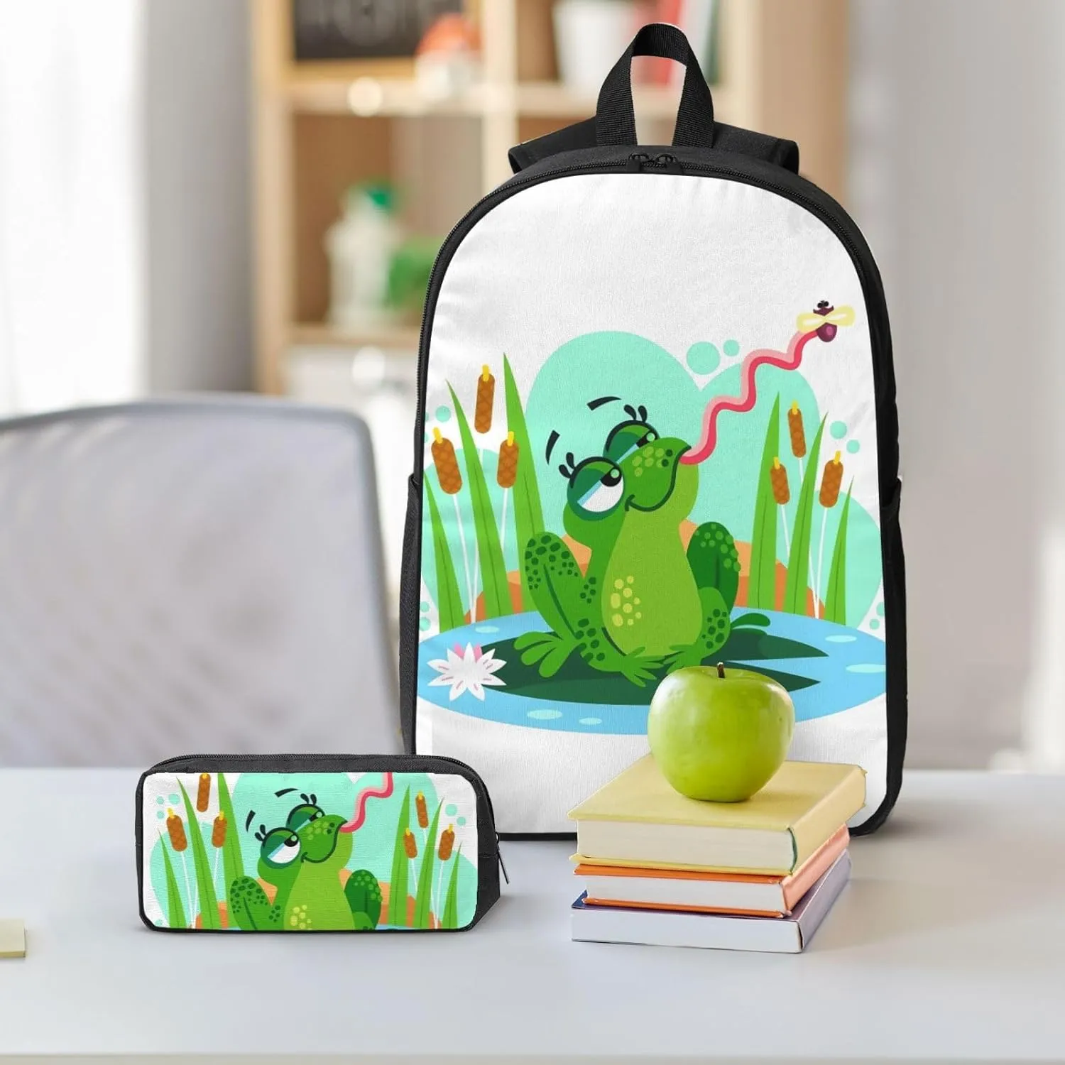 Backpack Lunch Box and Bag 3PCS Large Capacity Travel Backpack Suitable Work Outdoor Sport for Woman Man Frogs Eat Mosquitoes