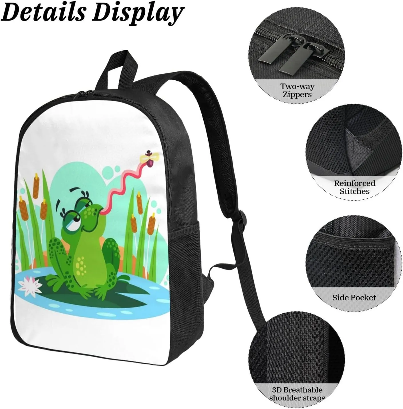 Backpack Lunch Box and Bag 3PCS Large Capacity Travel Backpack Suitable Work Outdoor Sport for Woman Man Frogs Eat Mosquitoes