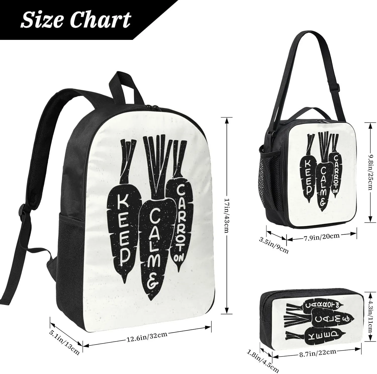 Backpack Lunch Box and Bag 3PCS Large Capacity Travel Backpack Suitable Work Outdoor Sport for Woman Man Keep Calm