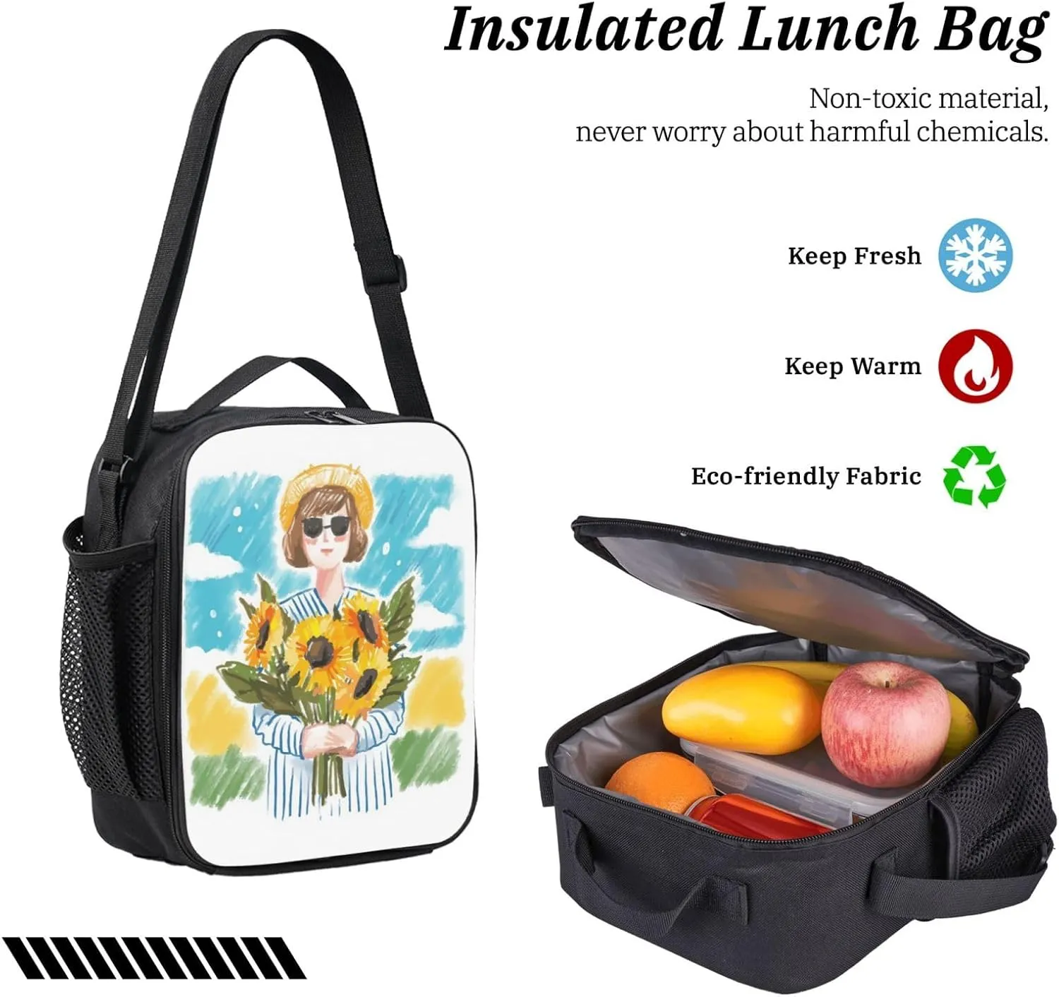 Backpack Lunch Box and Bag 3PCS Large Capacity Travel Backpack Suitable Work Outdoor Sport for Woman Man Sunflower