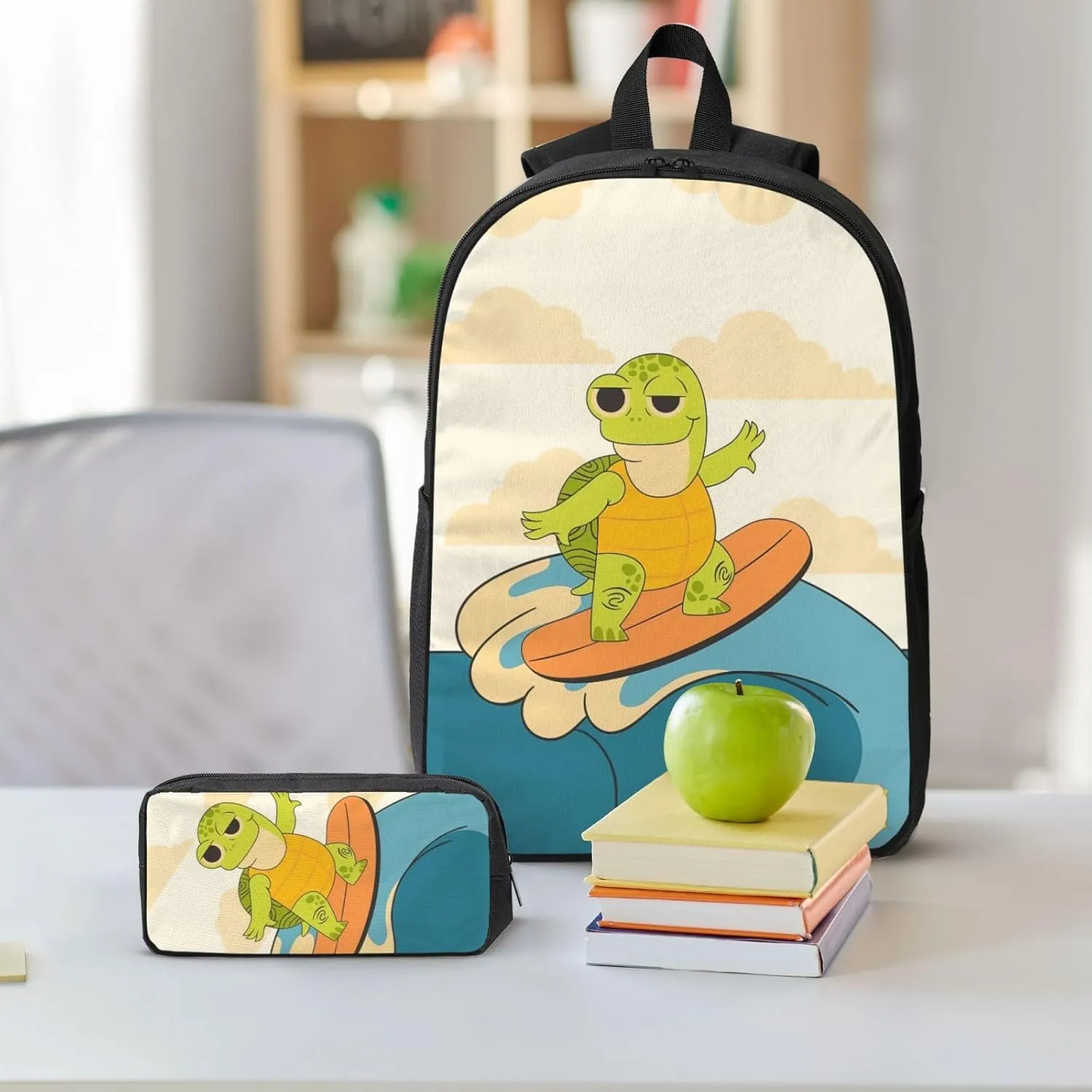 Backpack Lunch Box and Bag 3PCS Large Capacity Travel Backpack Suitable Work Outdoor Sport for Woman Man Surfing Turtle