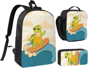 Backpack Lunch Box and Bag 3PCS Large Capacity Travel Backpack Suitable Work Outdoor Sport for Woman Man Surfing Turtle