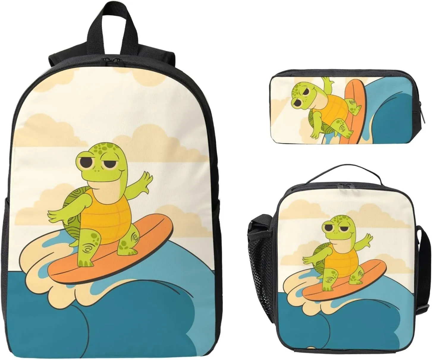Backpack Lunch Box and Bag 3PCS Large Capacity Travel Backpack Suitable Work Outdoor Sport for Woman Man Surfing Turtle