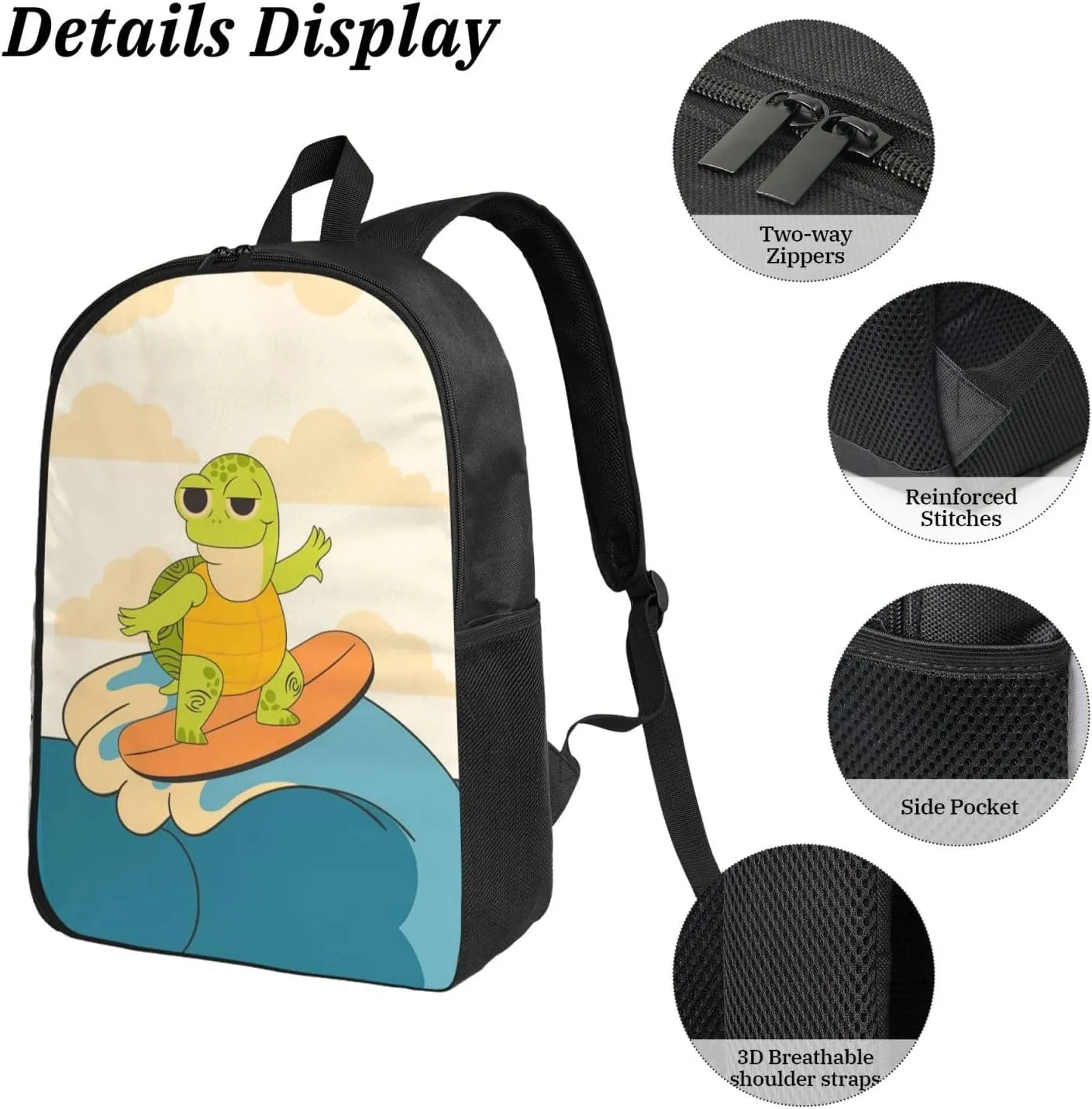 Backpack Lunch Box and Bag 3PCS Large Capacity Travel Backpack Suitable Work Outdoor Sport for Woman Man Surfing Turtle