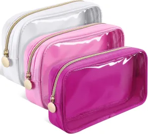 Baderke 3 Pcs Clear Travel Makeup Bag Cosmetic Bag With Zipper Clear Makeup Case For Women Transparent Waterproof Toiletry Storage Makeup Case For Travel Vacation Party Gift