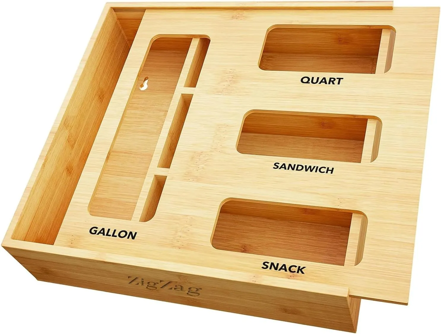 Bag Storage Organizer for Kitchen Drawer for Bags, Eco-Friendly Monoblock Bamboo Baggie Holder with Slider Top, Sturdy, Perfect for Homemakers