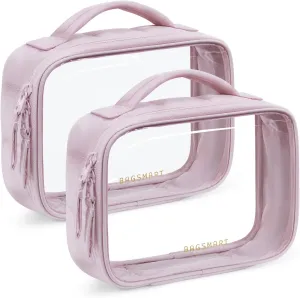 BAGSMART 2 Pack Clear Toiletry Bag, Puffy Edges TSA-Approved Travel Makeup Bag, Large Opening with Handle, Cosmetic Organizer with Double Zipper for Women