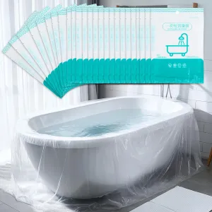 Bathtub Cover Liner 25 PCS Tub Bath Bag Portable Plastic Insert Water Storage Topper Protector Construction Covers Non Slip Foot Bags Travel Protective Tubs Hanging Folding Lid