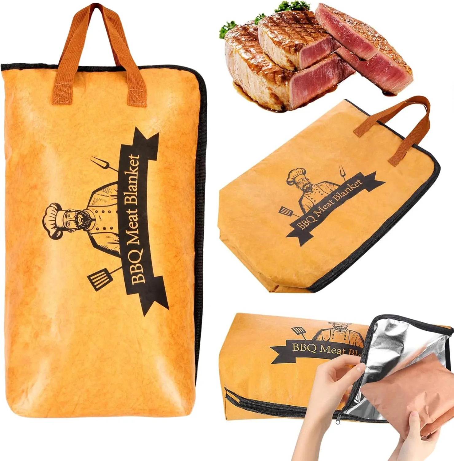 BBQ Blanket for Resting Meat - 21 inch Insulated Reusable Smoker Bag with Extra Wide Mouth & Handle Strap, Fits Large Brisket/Pork Shoulder/Turkey, Camping & Grilling Accessories, BBQ Gift for Men