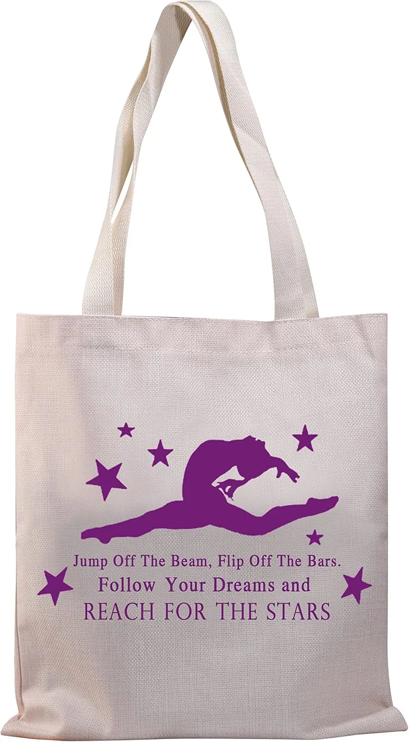 BDPWSS Gymnastics Tote Bag For Women Gymnast Inspirational Gift Gymnastic Coach Handbag (jump off the beam TG)