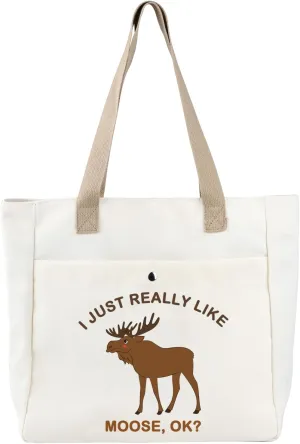 BDPWSS Moose Tote Bag Moose Lover Gift Moose Deer Wildlife Gift I Just Really Like Moose OK Funny Moose Themed Canvas Handbag