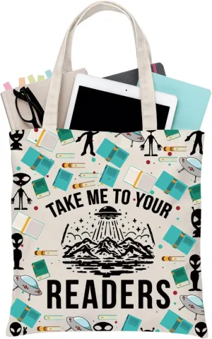 BDPWSS Take Me To Your Readers Alien Tote Bag Funny Reading Librarian Gift Spaceship Alien Lover Gift Alien UFO Inspired Gift