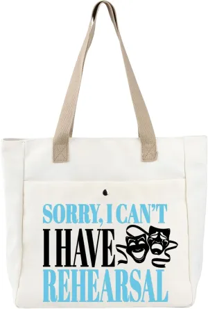 BDPWSS Theater Tote Bag Sorry I Can't I Have Rehearsal Comedy Tragedy Mask Theatre Drama Gift For Actors Actress Performer