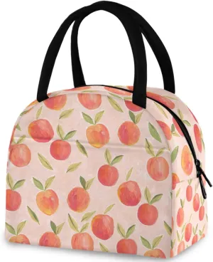 Beautiful Pink Gouache Peach Reusable Lunch Tote Bag with Front Pocket Insulated Thermal Cooler Container Bag for Back to School Work Picnic Travel Fishing Beach