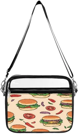 Beef Burger Tomato Peppers Clear Crossbody Bags Shoulder Bag Messenger Purse for Stadium Concerts Sports Events
