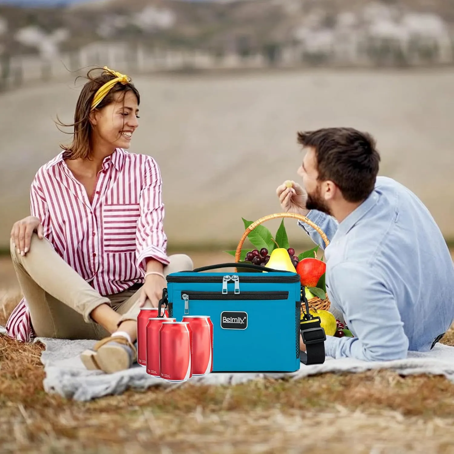 BEIMILY Lunch Box for Men/Women,Small Insulated Lunch Bag,Reusable LunchBox for work Picnic Beach,Leakproof Soft Cooler Tote Bag Organizer with Adjustable Shoulder Strap for Adults (Gray Blue)
