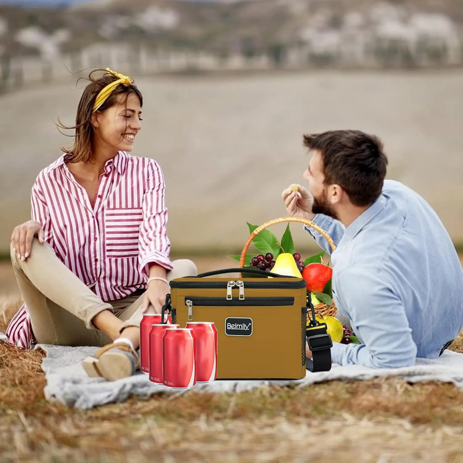 BEIMILY Lunch Box for Men/Women,Small Insulated Lunch Bag,Reusable LunchBox for work Picnic Hiking Beach,Leakproof Soft Cooler Tote Bag Organizer with Adjustable Shoulder Strap for Adults(Brown)