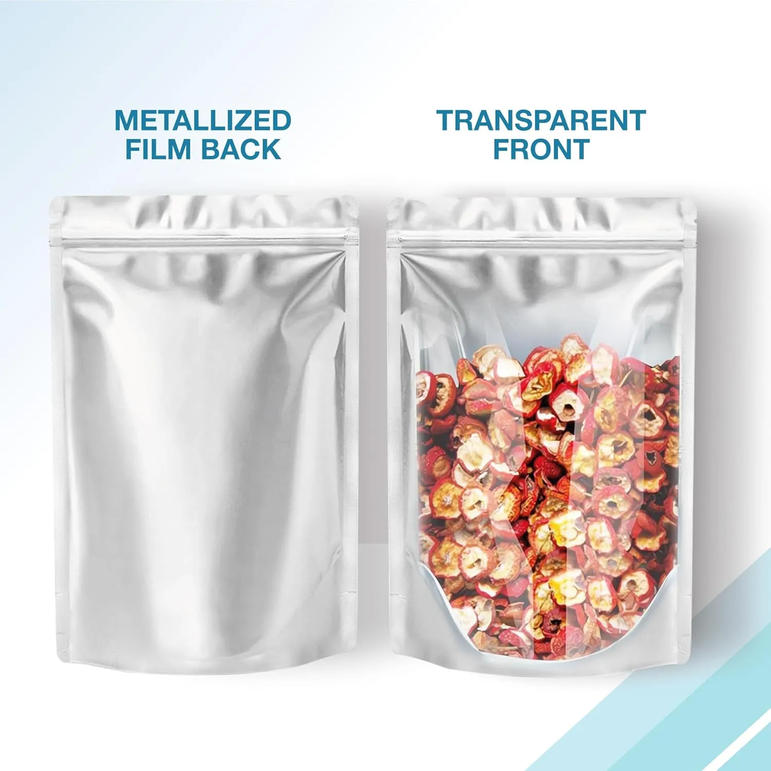 BELLE KR® 7x10 Quart Mylar Bags for Food Storage - Pack Of 100-7.5mil Thick - Gusseted Bottom - Clear Mylar Bags with See Through Window for Freeze Drying food - Labels Included