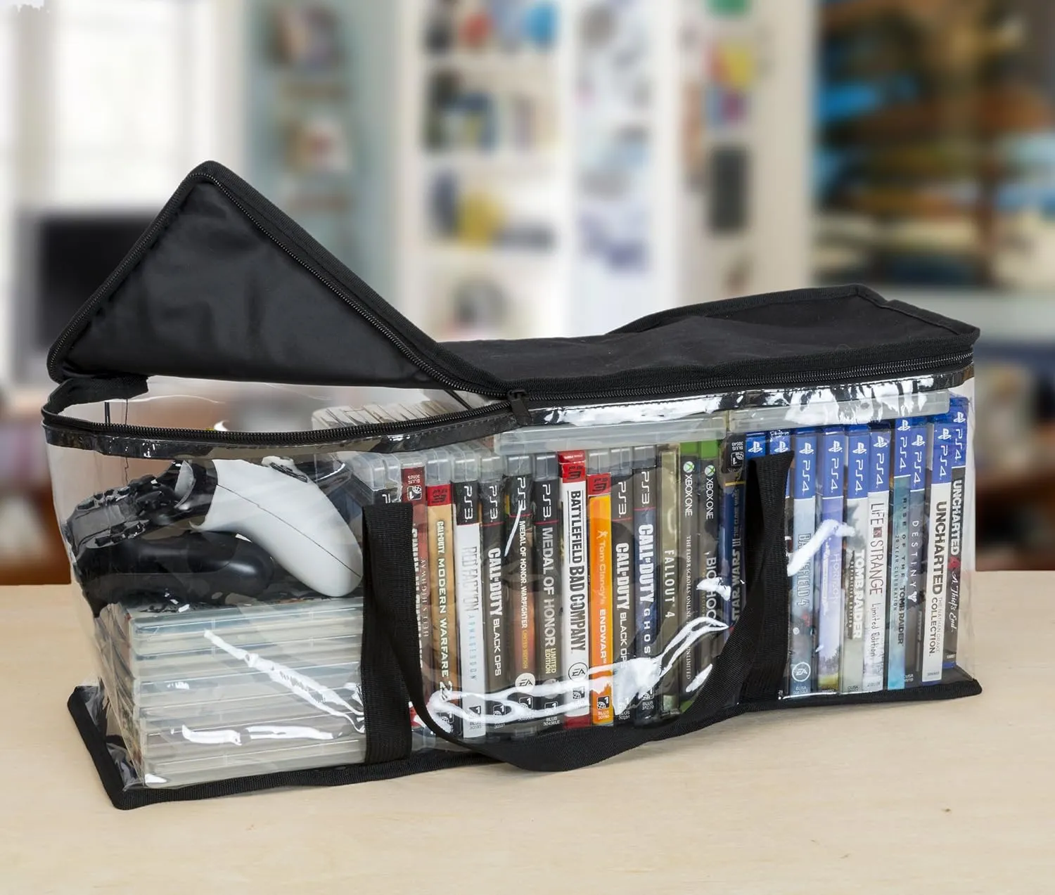Besti Premium Quality Home DVD Storage Bags (4-Pack) Holds 160 Total Movies or Video Games, Blu-ray, | Convenient Travel Case for Media | Stackable, Easy to Carry (Black)