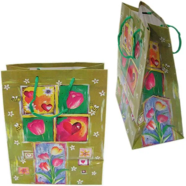 BG-037 Garden Flowers Rope Tote Party Favor Gift Bags 7.6" x 9.5"