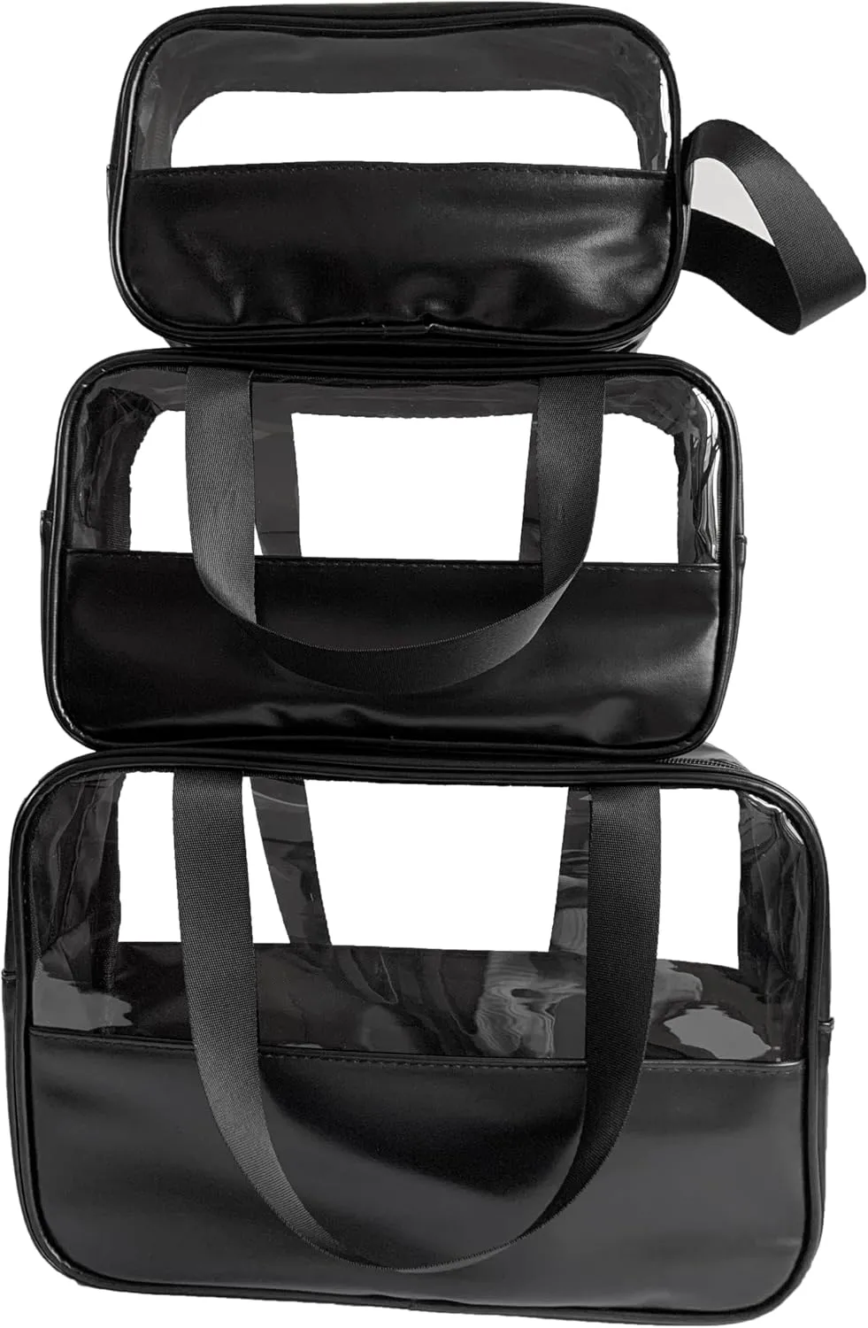Black 3-piece transparent makeup bag, waterproof travel makeup bag for makeup and toiletry. Travel, gym, parties