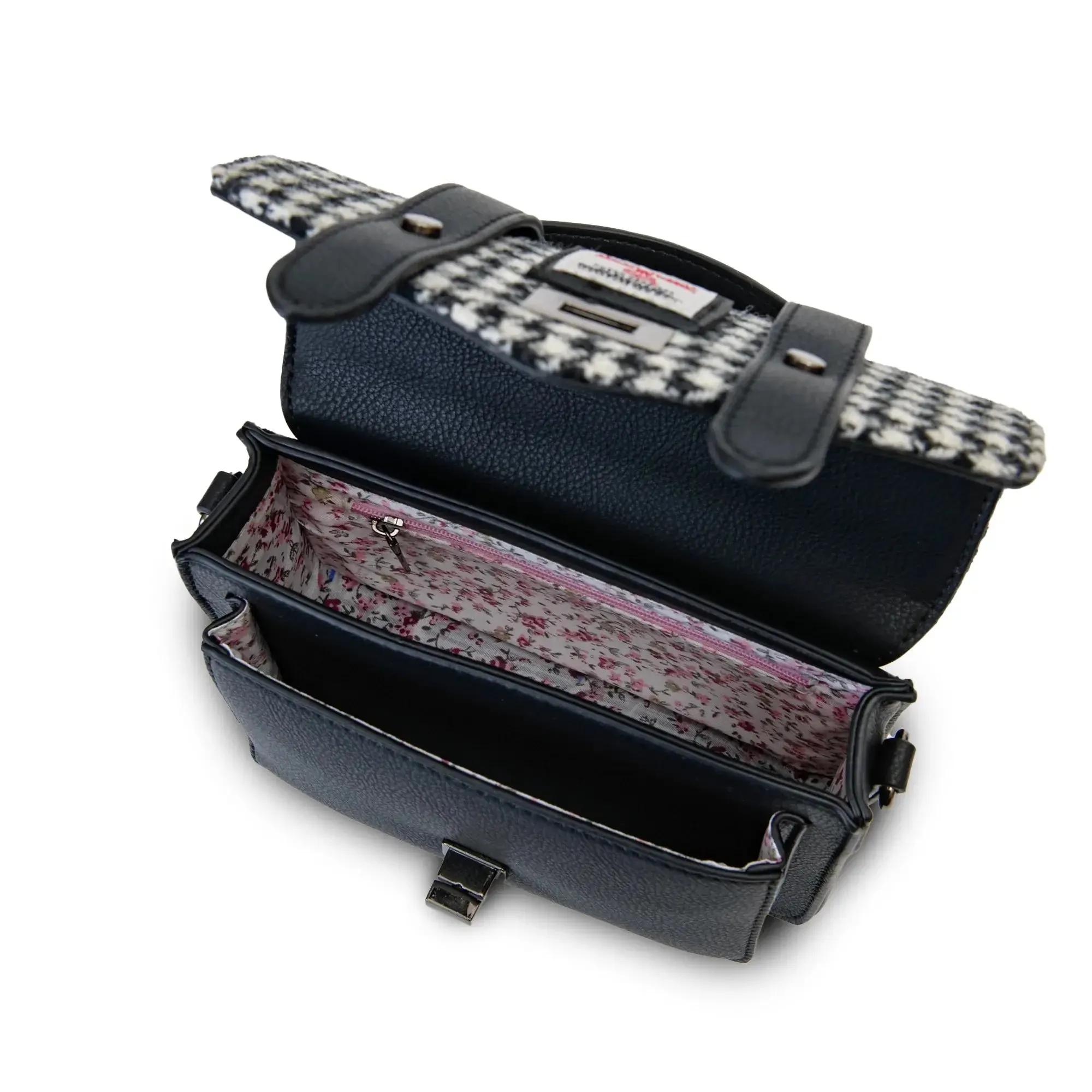 Black & White Dogtooth Micro Satchel with Harris Tweed®