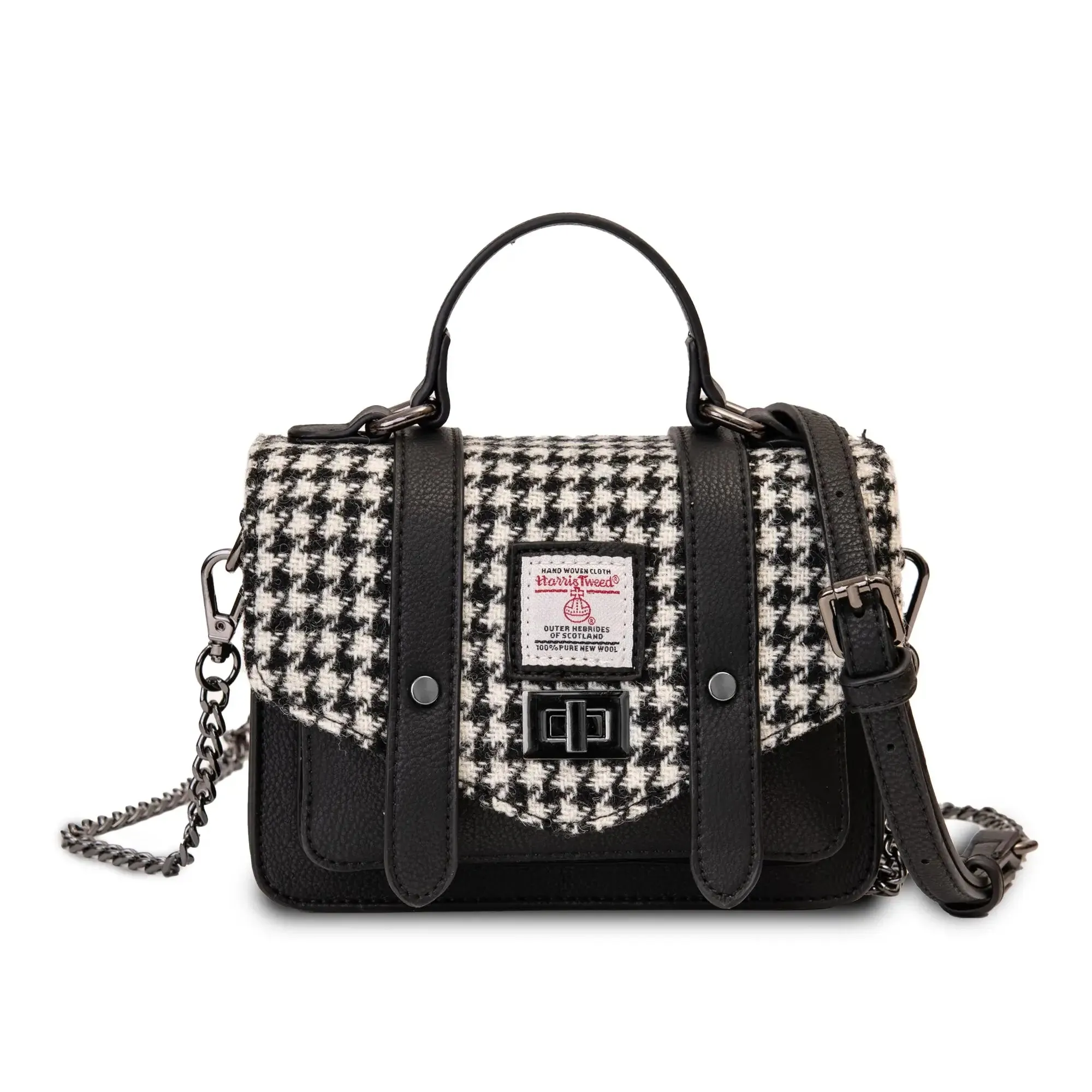 Black & White Dogtooth Micro Satchel with Harris Tweed®