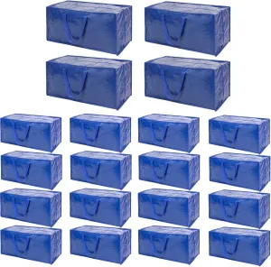 Blue Moving Bags - 20 Pack Extra Large Heavy Duty Storage Bags With Zipper & Reinforce Handles | 29x14x13 Inch Moving Tote Bags Bulk For Clothing, Shoes, Travel