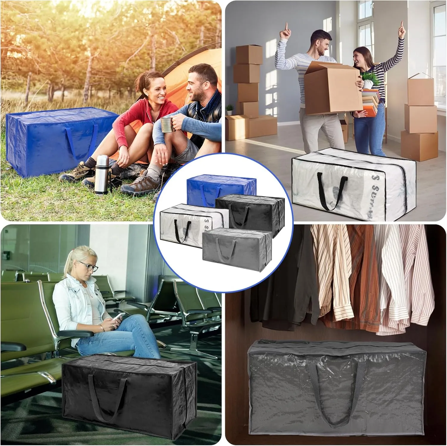 Blue Moving Bags - 20 Pack Extra Large Heavy Duty Storage Bags With Zipper & Reinforce Handles | 29x14x13 Inch Moving Tote Bags Bulk For Clothing, Shoes, Travel
