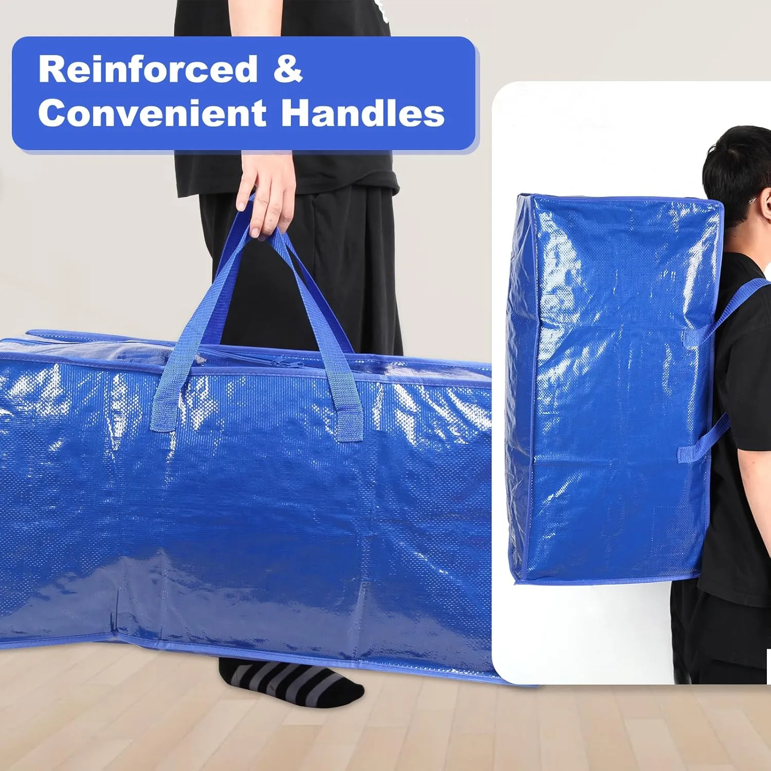 Blue Moving Bags - 20 Pack Extra Large Heavy Duty Storage Bags With Zipper & Reinforce Handles | 29x14x13 Inch Moving Tote Bags Bulk For Clothing, Shoes, Travel