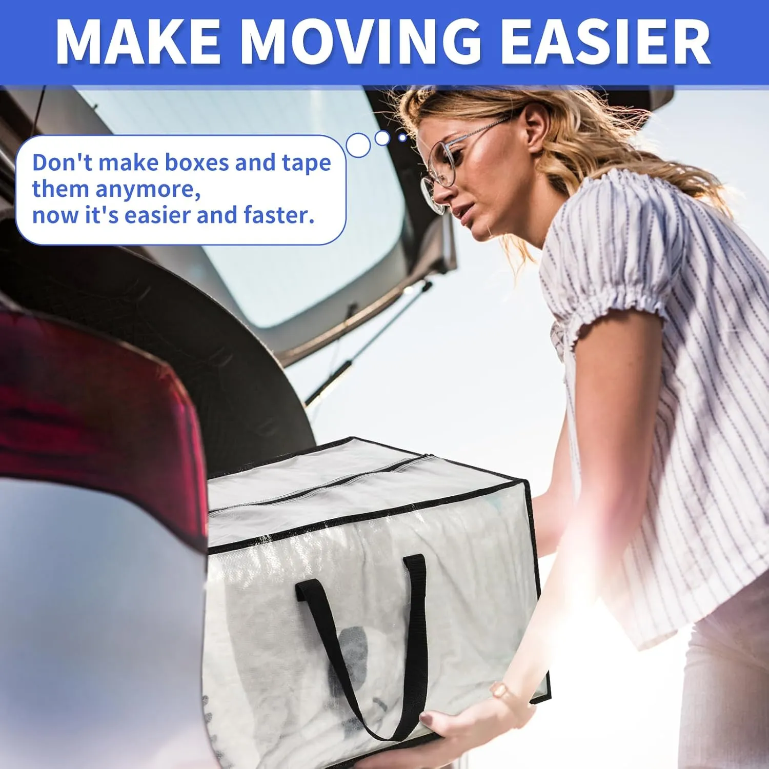 Blue Moving Bags - 20 Pack Extra Large Heavy Duty Storage Bags With Zipper & Reinforce Handles | 29x14x13 Inch Moving Tote Bags Bulk For Clothing, Shoes, Travel