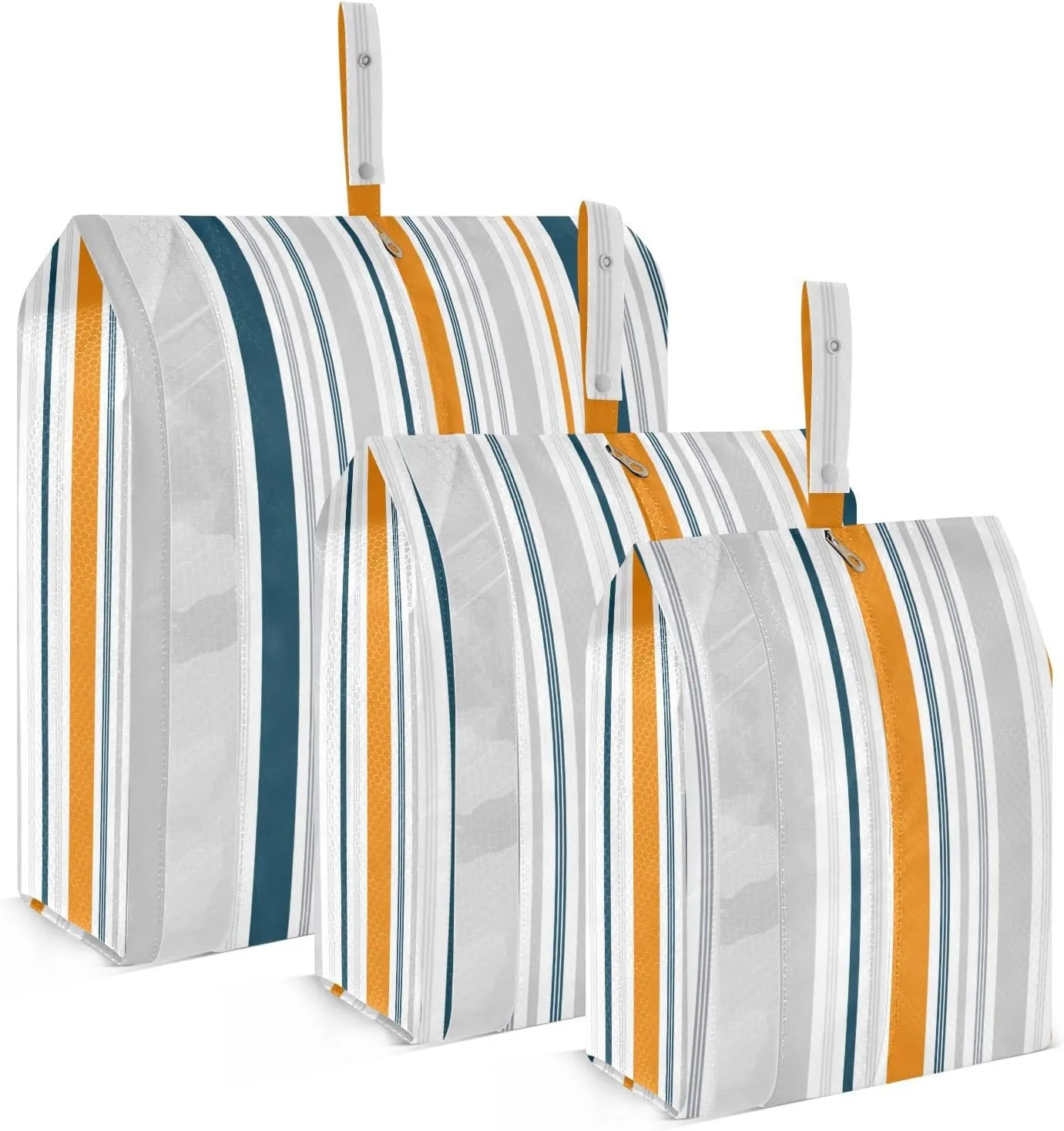 Blue Orange Gray Stripes 3 Set Travel Packing Cubes For Suitcases, Foldable, Garment Bag Closet Storage, Luggage Space Saver, Luggages Management Personnel