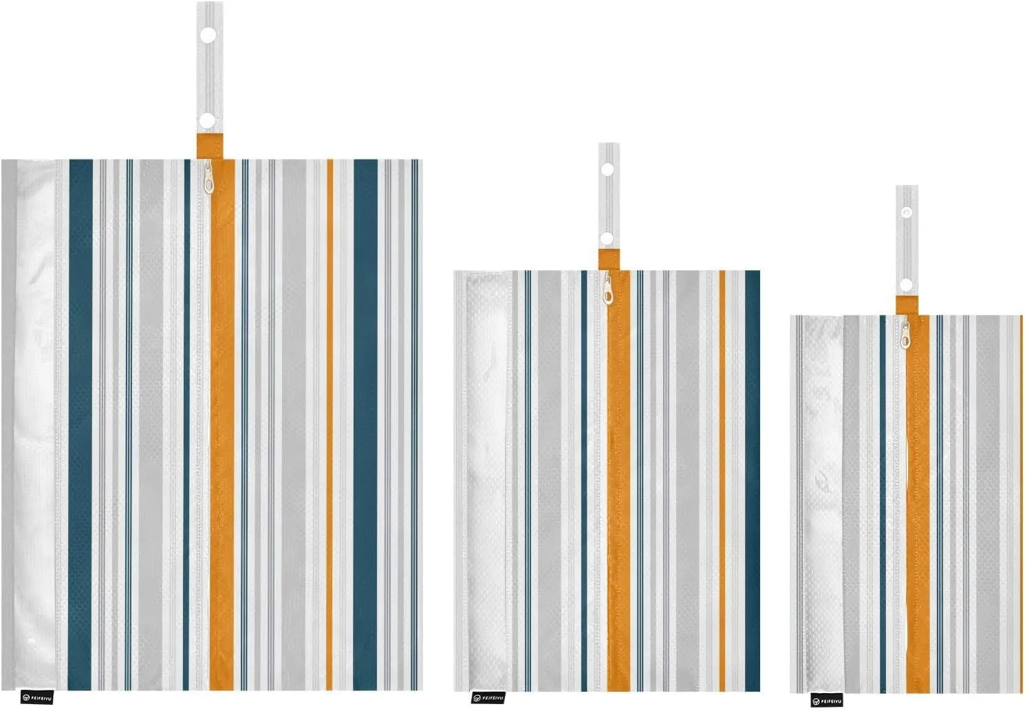 Blue Orange Gray Stripes 3 Set Travel Packing Cubes For Suitcases, Foldable, Garment Bag Closet Storage, Luggage Space Saver, Luggages Management Personnel