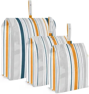 Blue Orange Gray Stripes 3 Set Travel Packing Cubes For Suitcases, Foldable, Garment Bag Closet Storage, Luggage Space Saver, Luggages Management Personnel