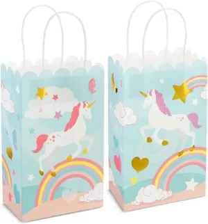 BLUE PANDA 24 Pack Unicorn Party Favor Gift Bags with Handles, Pastel Rainbow Birthday Decorations (5.5 x 8.6 x 3 in)