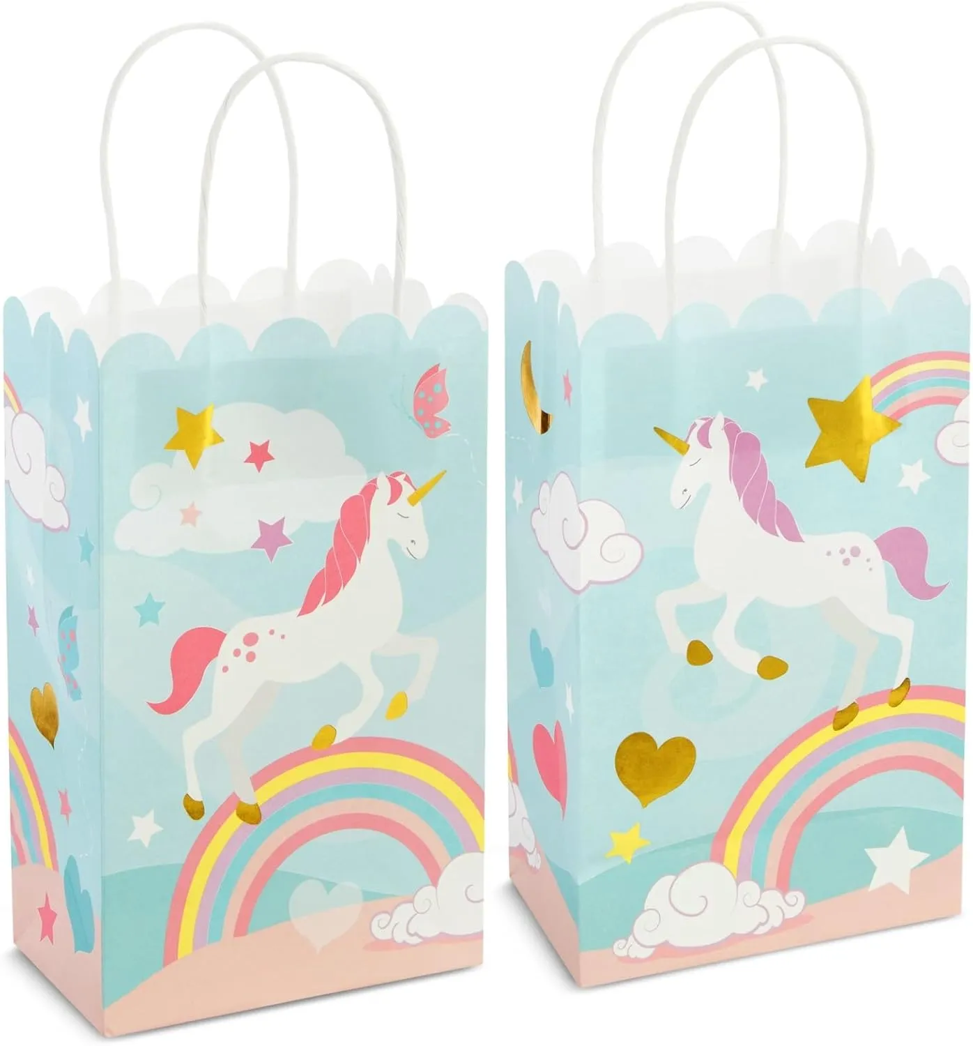BLUE PANDA 24 Pack Unicorn Party Favor Gift Bags with Handles, Pastel Rainbow Birthday Decorations (5.5 x 8.6 x 3 in)