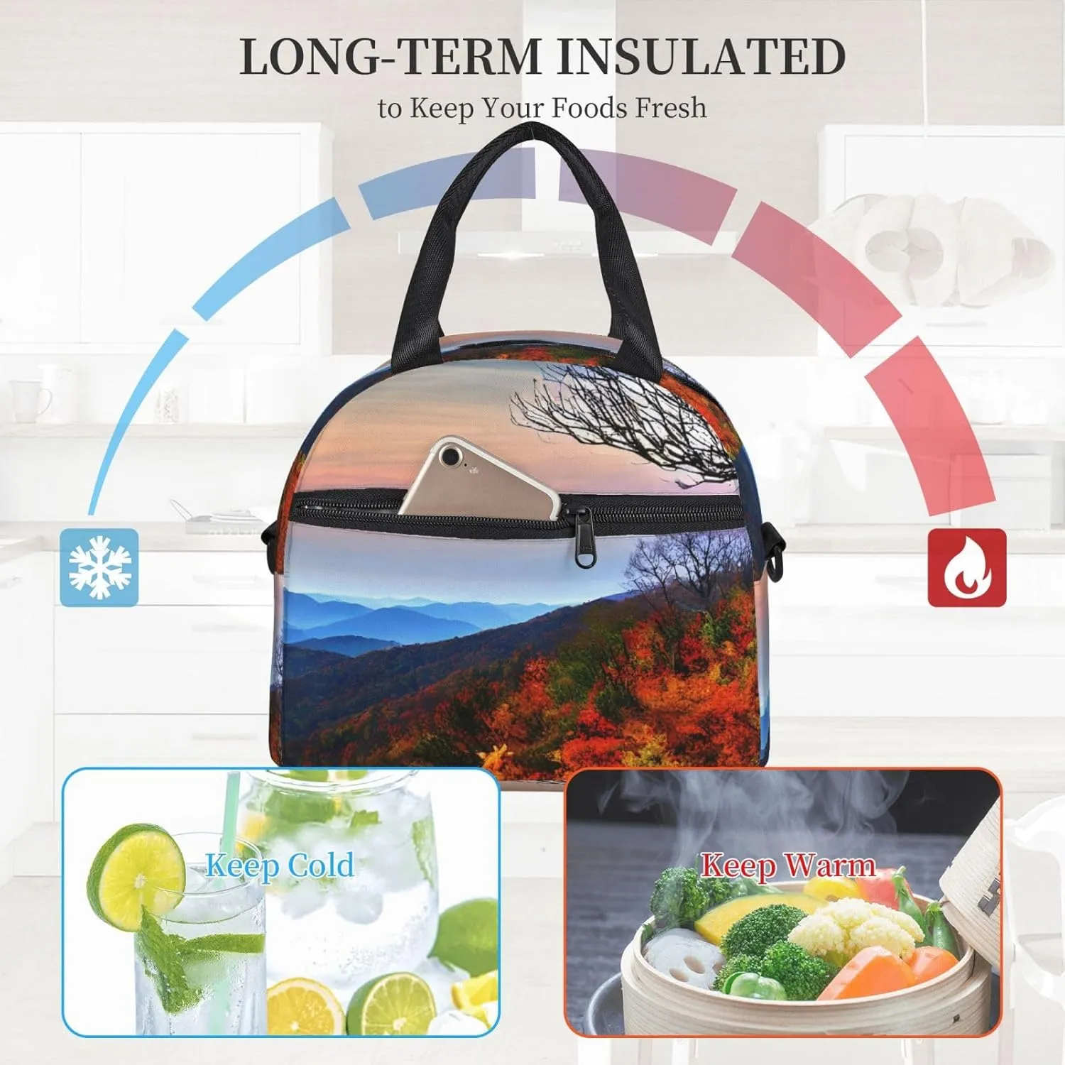 Blue Ridge Mountains Print Crossbody Insulated Lunch Bags For Women Men Cooler Bag Lightweight Waterproof Lunch Box